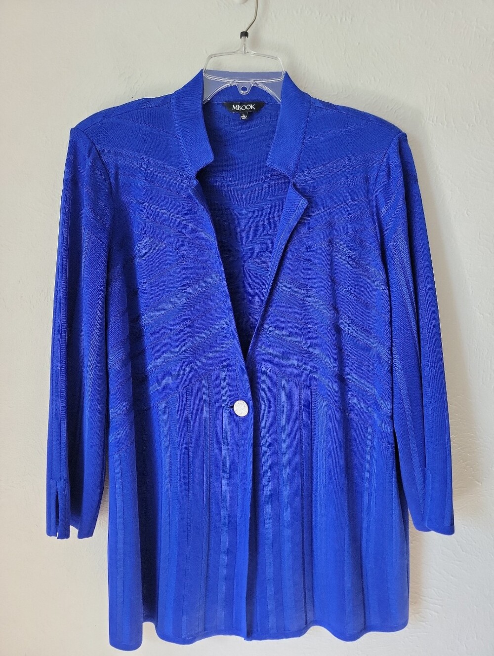 Misook Bright Blue Single-Button  Ribbed Tailored Blazer Old Money